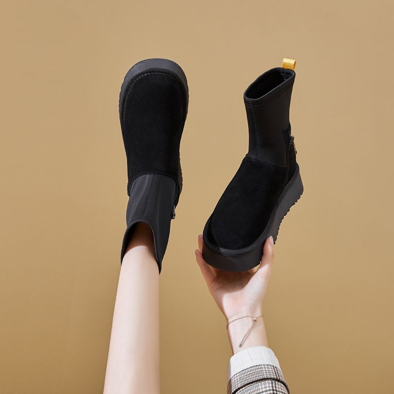 Botas de nieve para mujeres otoño y invierno 2024 nueva moda simple en una sola calentamiento anti-deslizante zapatos de algodón casuales
