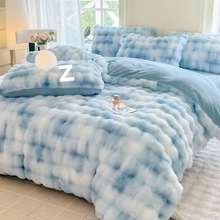 兔毛加厚牛奶绒被套单件冬季加绒法兰绒被罩毛绒珊瑚绒被单四件套