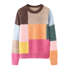 现货 2025冬季新款女休闲时尚百搭简约通勤拼色宽松针织衫3J4E428