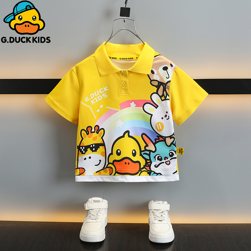 Yellow Duck Children's Clothing Boys' Summer Polo Shirt Short Sleeve T-Shirt 2024 New Children's Baby Thin Half-Sleeve Top T 
