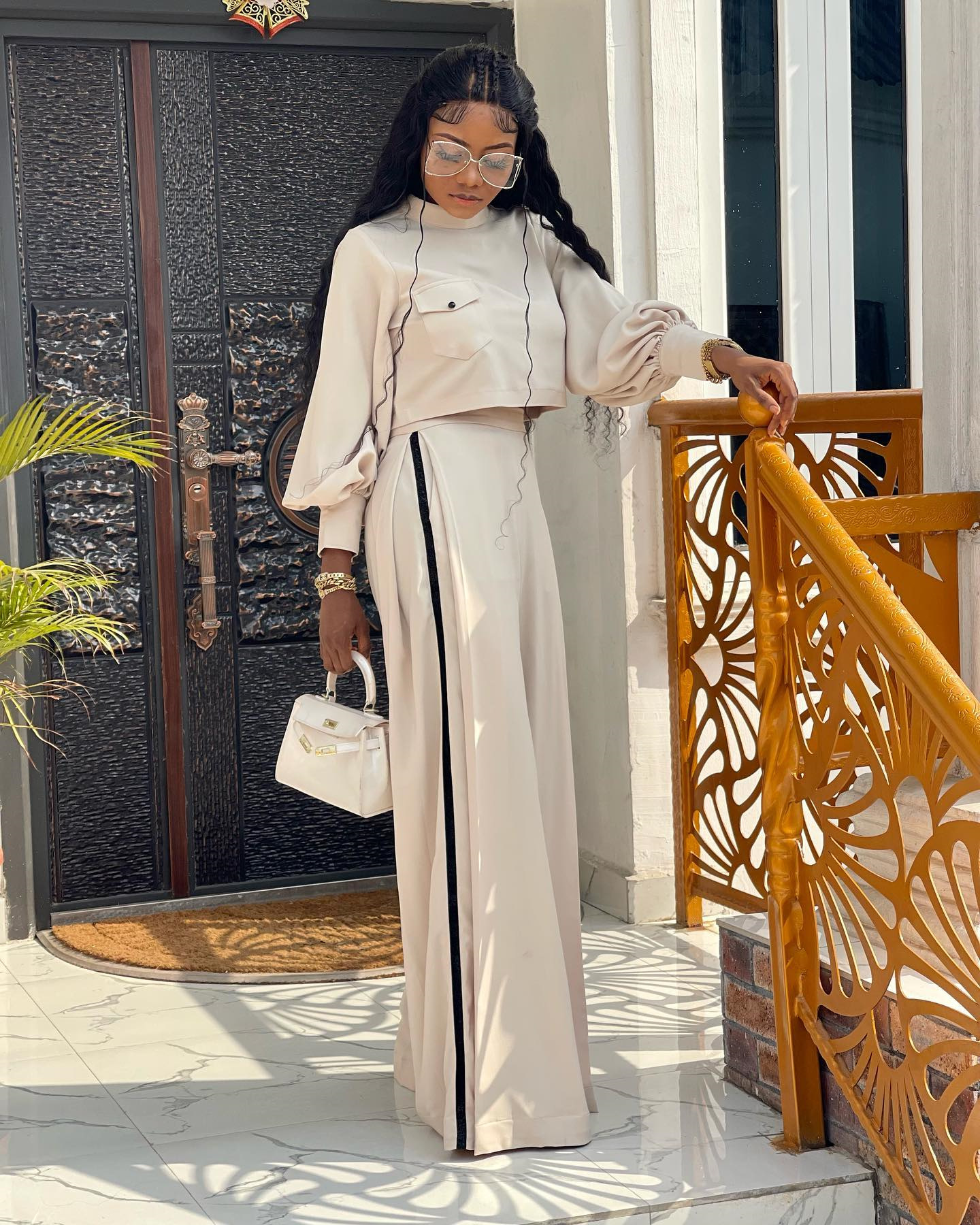 Women Clothing Spring Loose Mock Neck Long Sleeve Top Wide Leg Pants Casual Suit