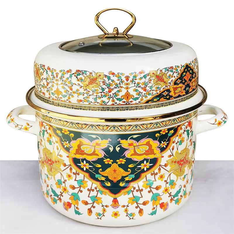 Manufacturer Produces Enamel Pot, Stew Pot, Soup Pot, Stew Pot, Double-Layer Steamer, Induction Cooker, Enamel Pot, Foreign Trade Household