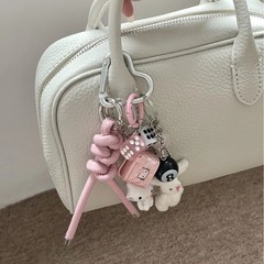 自家製ガーリーピンク KT バッグペンダント miu レザーキーホルダーストラップキュートで甘いプリンセスアクセサリー