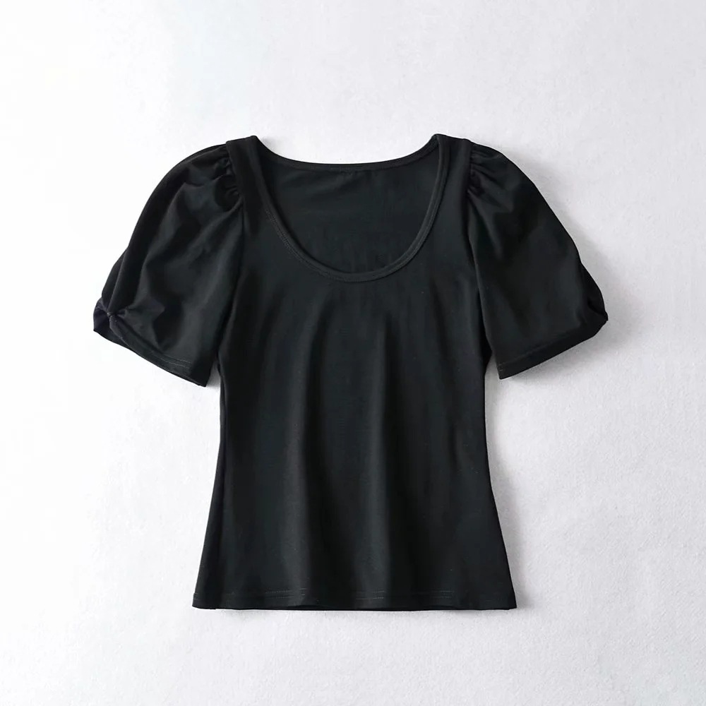 Puff Short Sleeve Solid Color Short T-shirt  NSHS34254