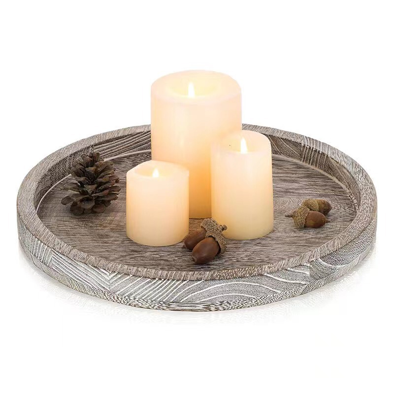 Wooden round home decoration tray vintage Center Candlestick farmhouse footstool kitchen countertop home decoration garden plate