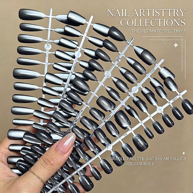 High-end black moonlight cat-eye nail art finished nail pieces, wearable nails, internet-famous pre-made nails, dazzling shiny nails, and nail strips that enhance skin tone