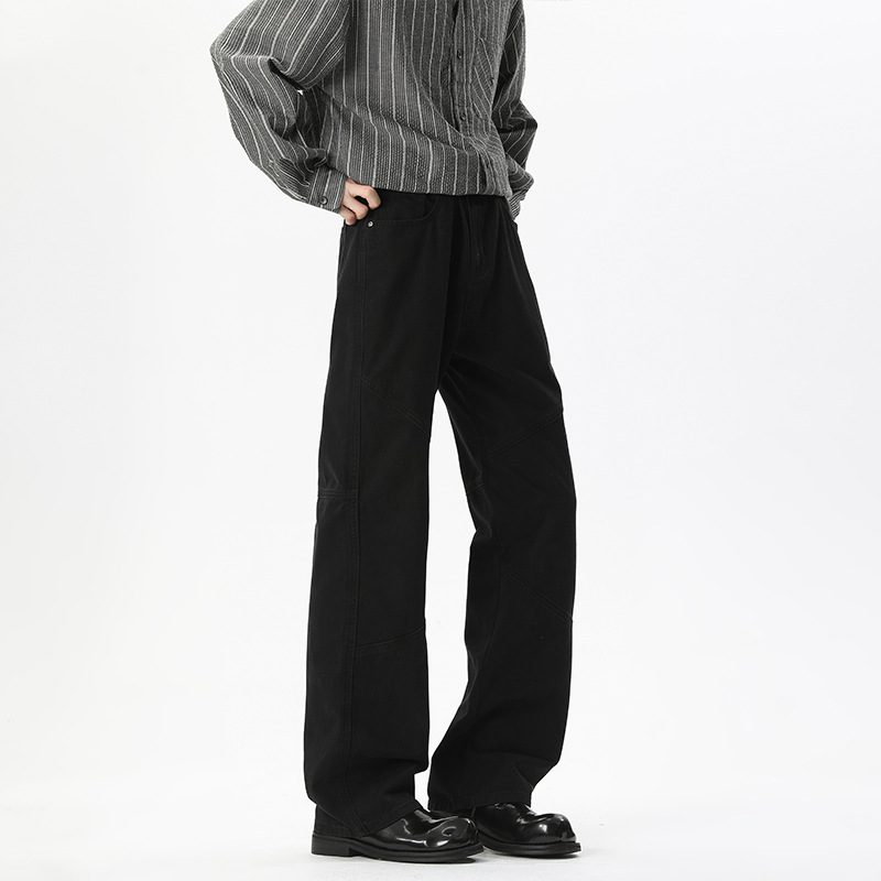 Jean homme style américain, pantalon de travail micro-évasé patchwork tendance automne, coloris uni vintage polyvalent_voghion.com