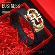 男士高级感腰带复古自动带百搭商务真牛皮皮带美式裤带装饰