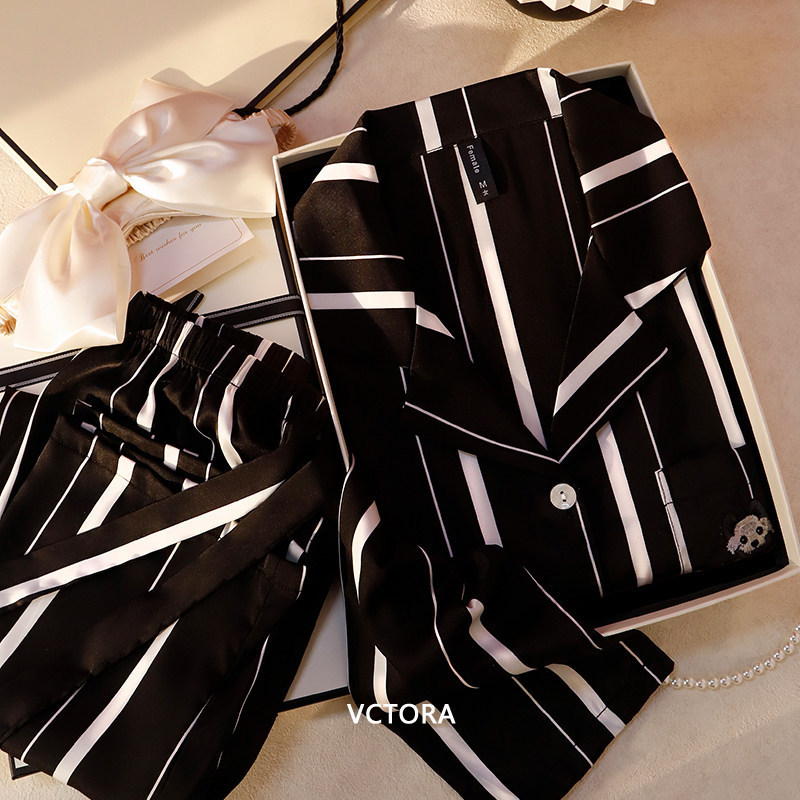 Little Monster【Vctora】Silk Ice Silk Pajamas for Women in Spring and Autumn, a Gift for Best Friends and Friends on Holidays and Birthdays