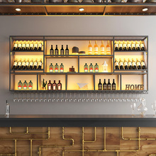 吧台背景壁挂式酒架置物架酒吧铁艺发光展示架子创意餐厅红酒酒柜