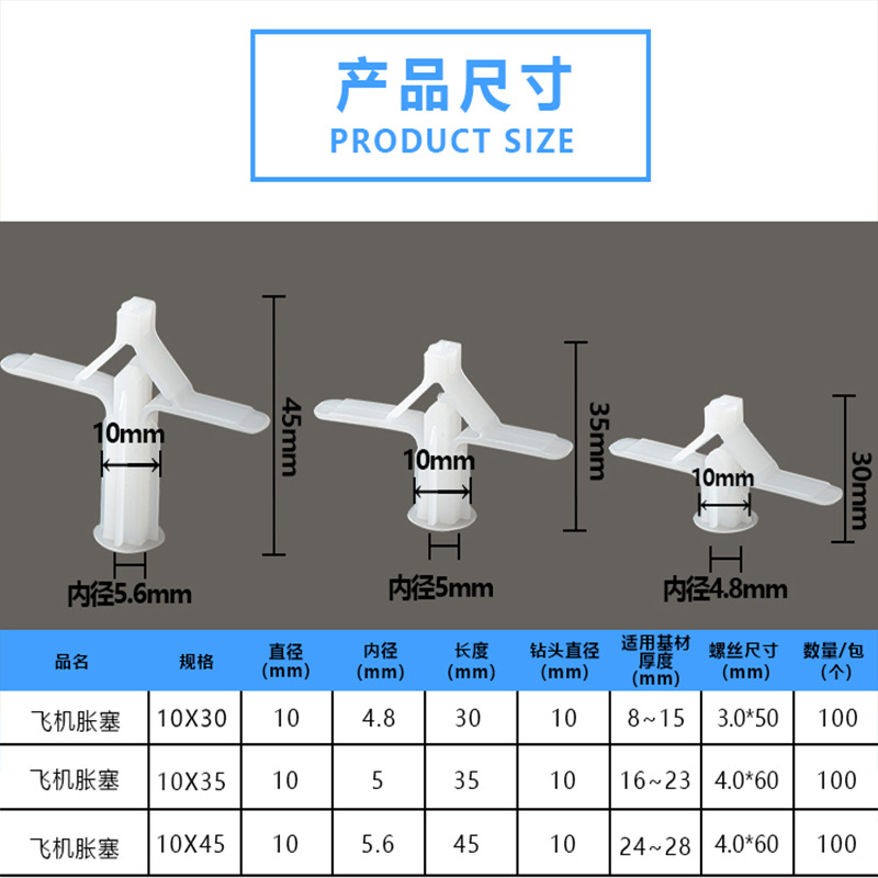 Aircraft Expansion Plug 10X32, Gecko-Style Aircraft Expansion Tube, Hollow Wall Anchor Bolt—Specifically Designed for Drywall