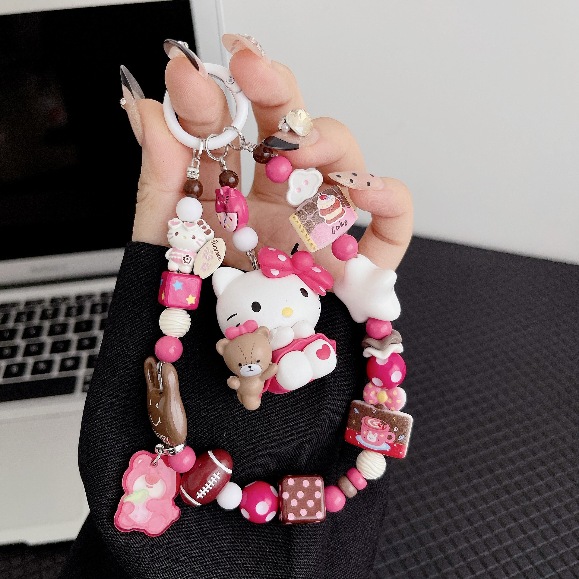 Bucha hecha a mano de alta calidad cadena de teléfono móvil mujer cadena corta moda serie HelloKitty cadena de teléfono móvil