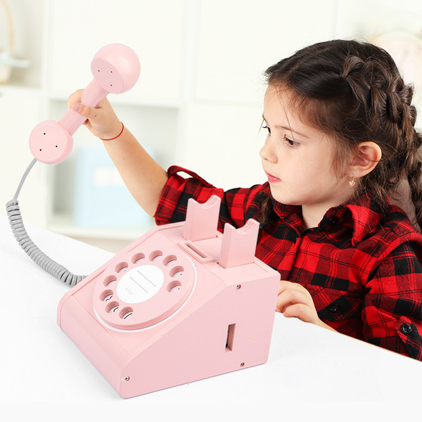 Wooden realistic family teaching retro cognitive telephone