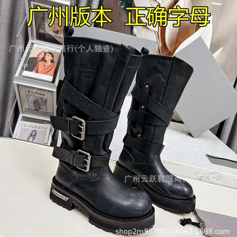 巴黎同款~毒液黑色骑士靴女2025新款厚底长筒靴子高街酷拽机车靴