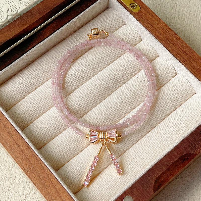 Natural Crystal Jewelry Powder Crystal Fluorite Facet Three Circles Bracelet Magnetic Buckle Bracelet Necklace