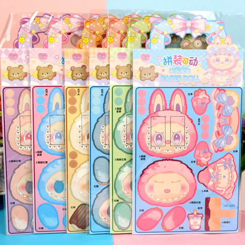 Наклейки для тихой книги LABUBU: куклы-бумажные куклы, эльфы LABUBU, мультяшные кролики, ручная работа