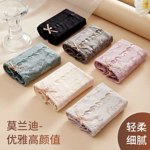 Women's high-waist underwear spliced ​​with lace, sexy, seamless and comfortable, large size briefs, pure cotton, antibacterial bottom, pure cotton