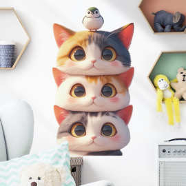 三只可爱猫浴室玻璃墙面可移除墙贴马桶盖宠物猫装饰贴画 34174