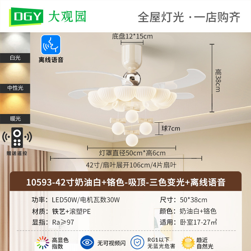 2026 nuevo espectro completo silencioso convertidor de frecuencia protector de ojos ventilador invisible lámpara de ventilador doméstico 412L