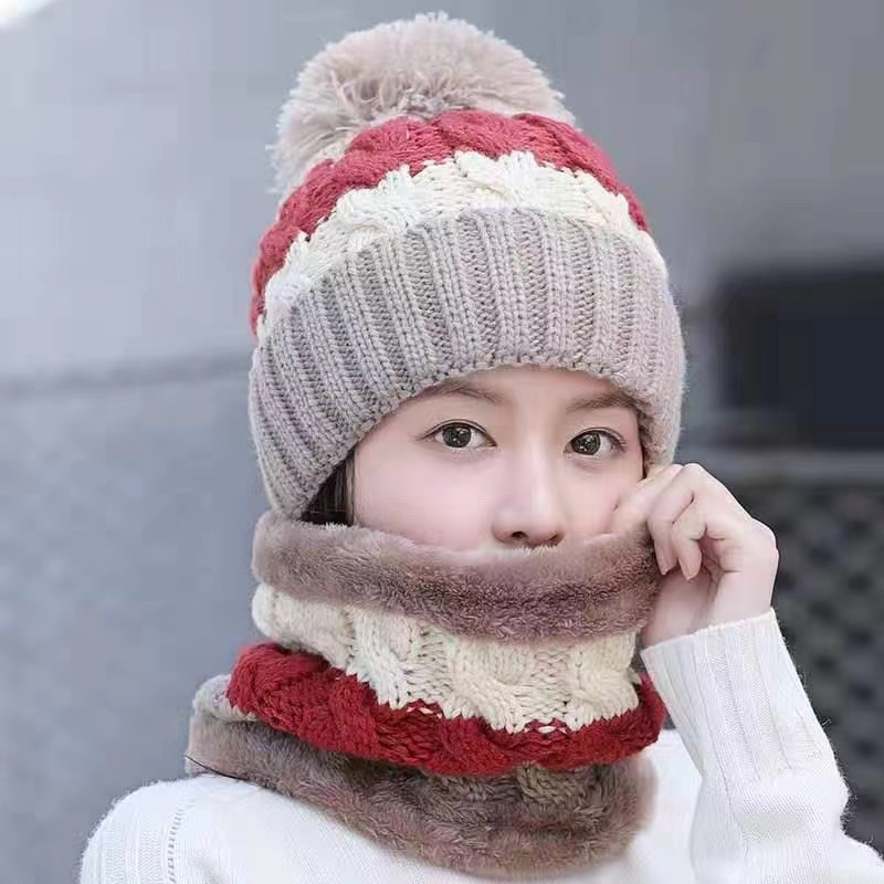 Women's Autumn Korean Style Thickened Warm Scarf Windproof Winter Cycling Ear Protection Knitted Hat Versatile_voghion.com