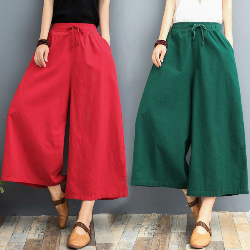 Summer Cotton and Linen Culottes Women's Thin plus size Cropped Women's Pants Loose Ramie Wide Leg Pants Casual Linen Pants Summer Cotton and Linen Culottes Women's Thin plus size Cropped Women's Pants Loose Ramie Wide Leg Pants Casual Linen Pants