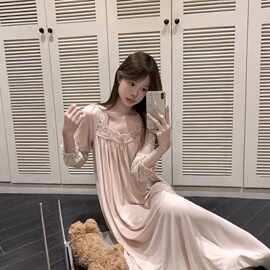 2026莫代尔春秋新款睡裙法式蕾丝纯欲风显瘦高级感家居服可外穿
