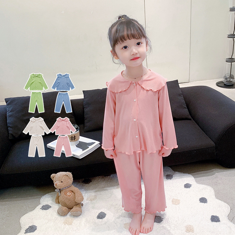 소녀 모달 분할 잠옷 여름 소녀  얇은 어린이 세트 여름 어린이 여름 홈 옷