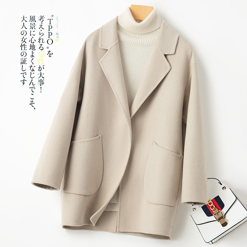 Slimming Cocoon Double-sided Wool Coat Women's Mid-length Loose Wool Coat Autumn and Winter Wool Coat for Petite