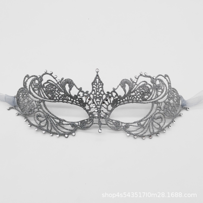 Máscaras de perforación de encaje de oro y plata transfronterizas, máscaras de fiesta de baile de maquillaje de damas con cara gruesa