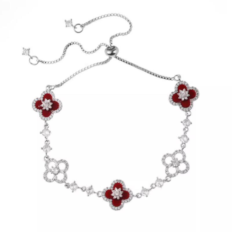 ライトラグジュアリーチェリーブロッサムピンク模造貝四つ葉フラワーブレスレットガールズクローバーブレスレットライトラグジュアリーニッチブレスレット絶妙なブレスレット