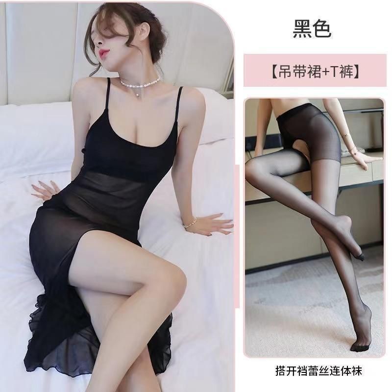 Charming and seductive black + free T-pants + black open gear