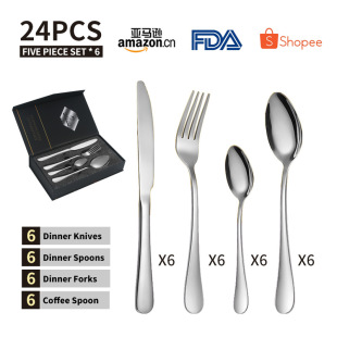 Cross-border supply 1010 stainless steel tableware 24-piece set knife, fork and spoon Western tableware suit steak knife, fork and dessert spoon