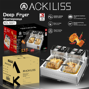 ACKILISS cross-border electric fryer European rules household small electric fryer fritters potato chips machine stall frying string pot constant temperature