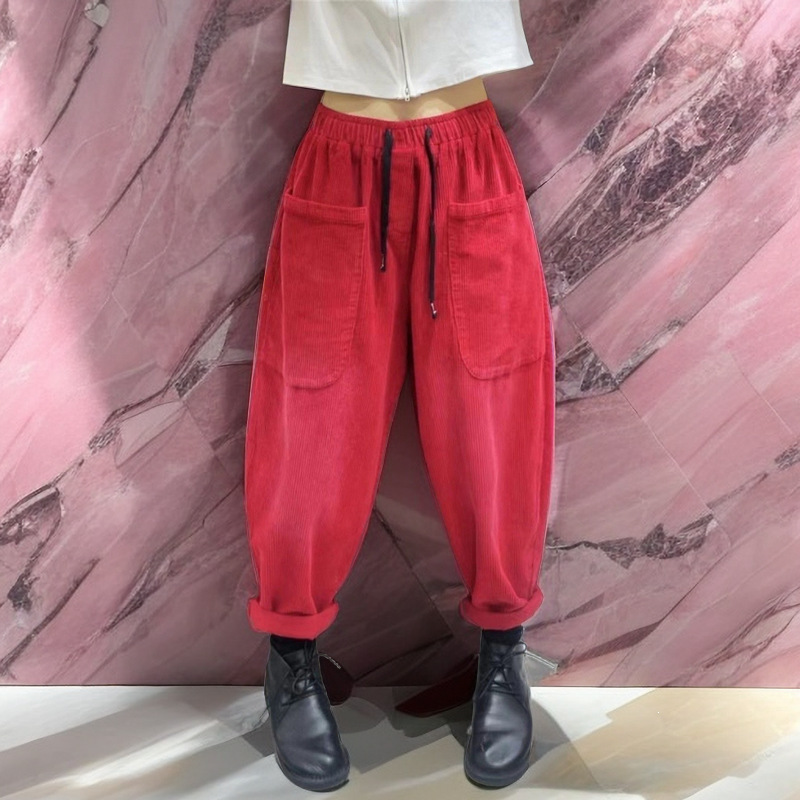 2026 Spring and Autumn New Retro Solid Color Corduroy Harem Casual Pants for Women, Plus Size Loose Slimming Corduroy Trousers
