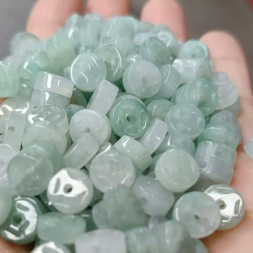 翡翠双面金钱扣散珠 DIY手链项链配饰珠子玉石厚款金钱扣散珠