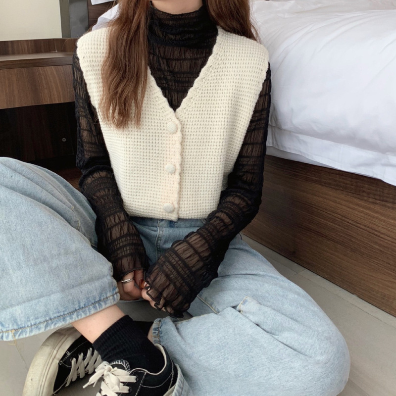 2024 primavera y otoño nuevo cuello de punto Chaleco de las mujeres cardigan chaleco exterior apilados suéter chaleco abrigo image 8