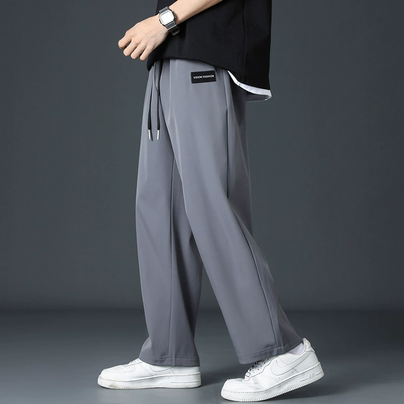 Breathable trend sports black men's demi-season casual trousers for leisure, loose straight fit, oversize, autumn