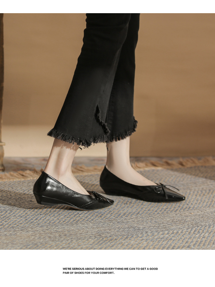 Giày cao gót nữ mũi nhọn gót wedge kiểu Pháp, gót thấp đa năng, miệng giày nông — màu đen chi tiết 15