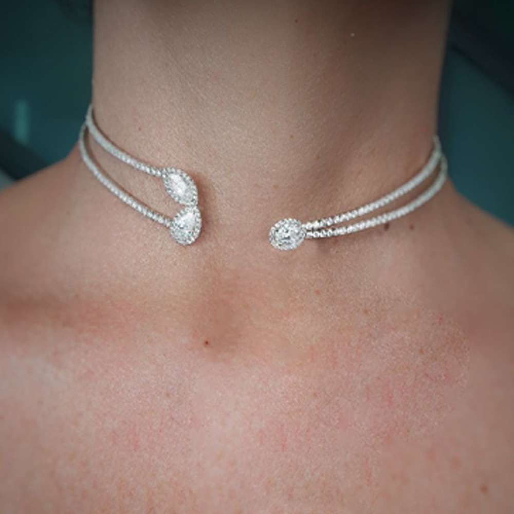 Nueva moda rhinestone collar europeo y americano moda simple doble capa gota de agua collar temperamento accesorios gargantilla
