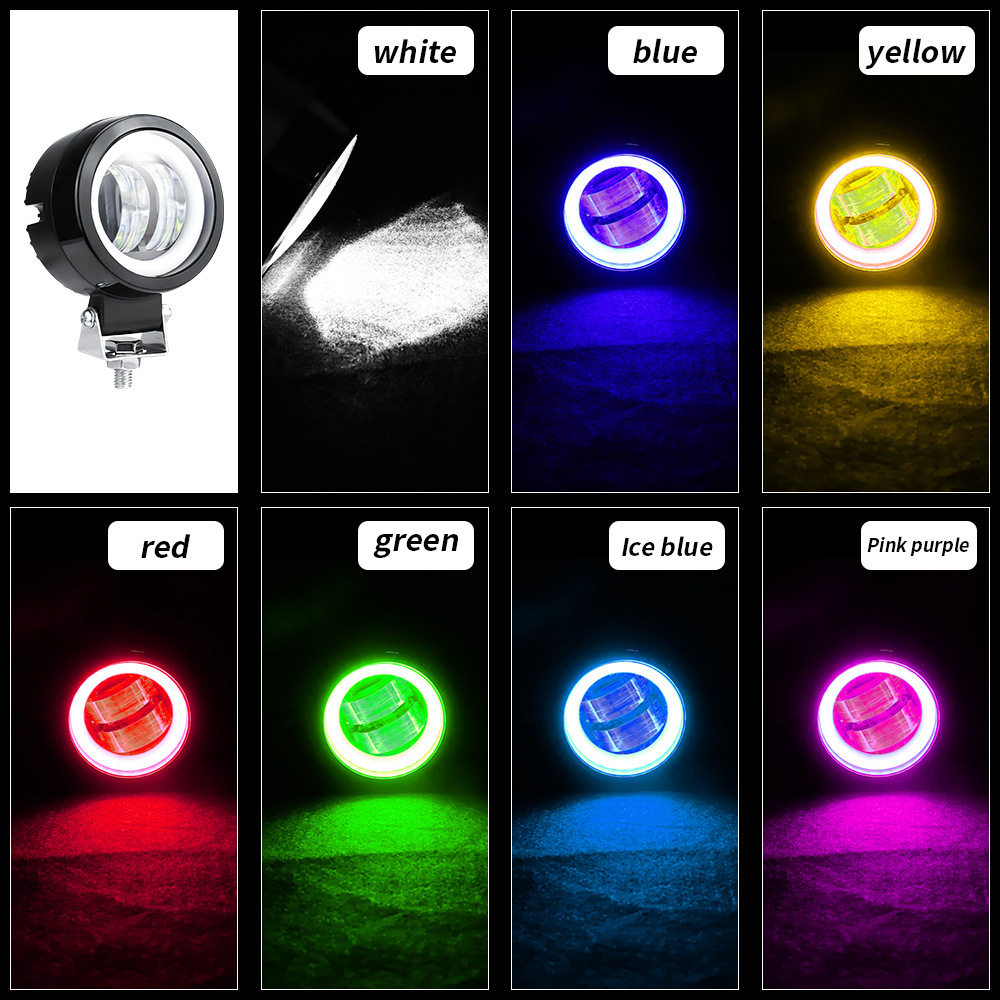 DXZ Motorcycle Light 3-inch 7D 20W Round with Aperture Car LED Work Light LED Repair Light Driving Light