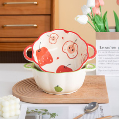 かわいい高颜値陶磁器泡麺ボウル両耳カボチャボウル家庭用スープボウル大サイズ果物サラダボウル食器食器食器食器