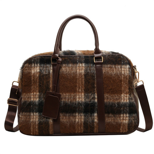 Luggage bag, short trip bag, woolen checkered toast bag, shoulder bag, fitness yoga bag storage