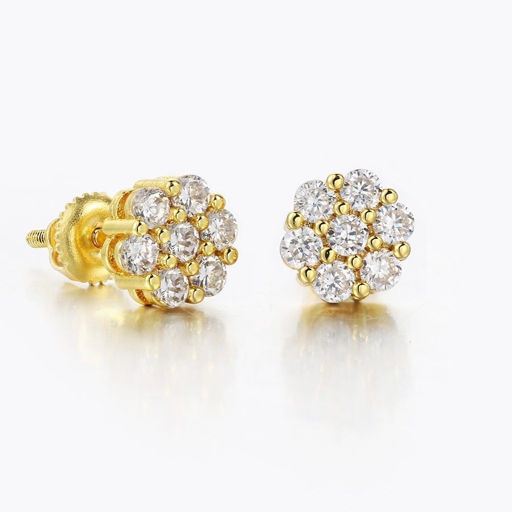 Flower Pattern 1 Pair Hip-Hop Flower Plating Inlay Copper Zircon White Gold Plated Gold Plated Ear Studs