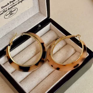 银针复古咖色圆圈豹纹耳环轻奢高级感耳钉时尚气质耳饰设计感小众