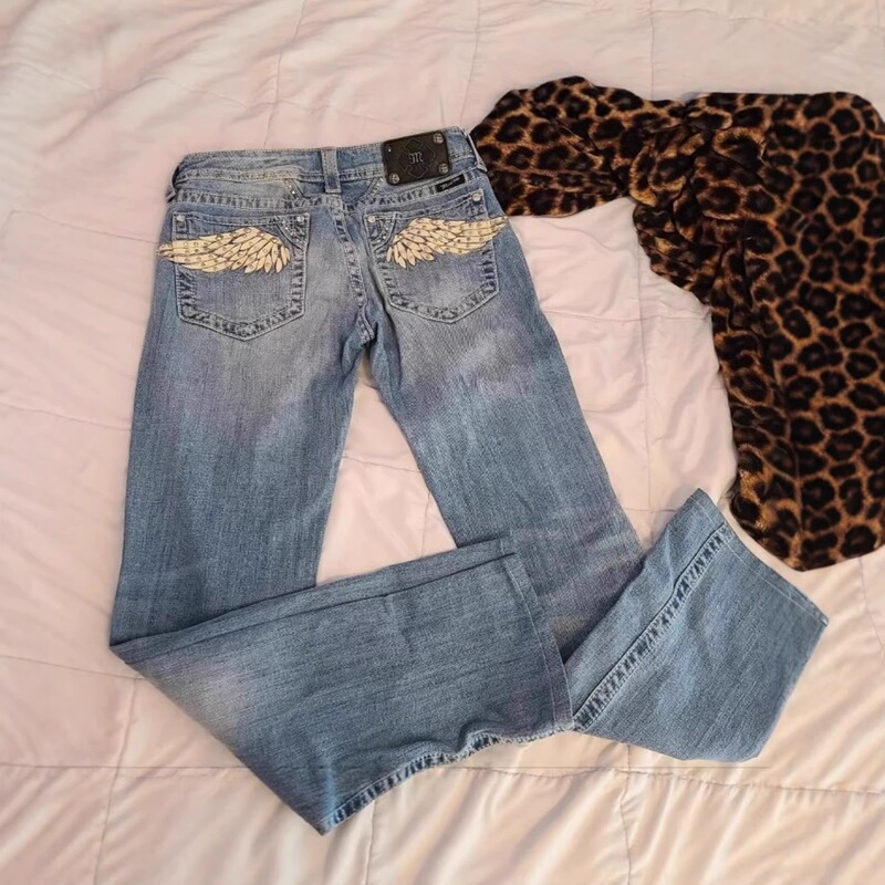 Aliexpress European and American Cross-Border Miss Me Angel Wings Embroidered Stretch Jeans for Women Y2K Low-Waist Flared Pants Aliexpress European and American Cross-Border Miss Me Angel Wings Embroidered Stretch Jeans for Women Y2K Low-Waist Flared Pants