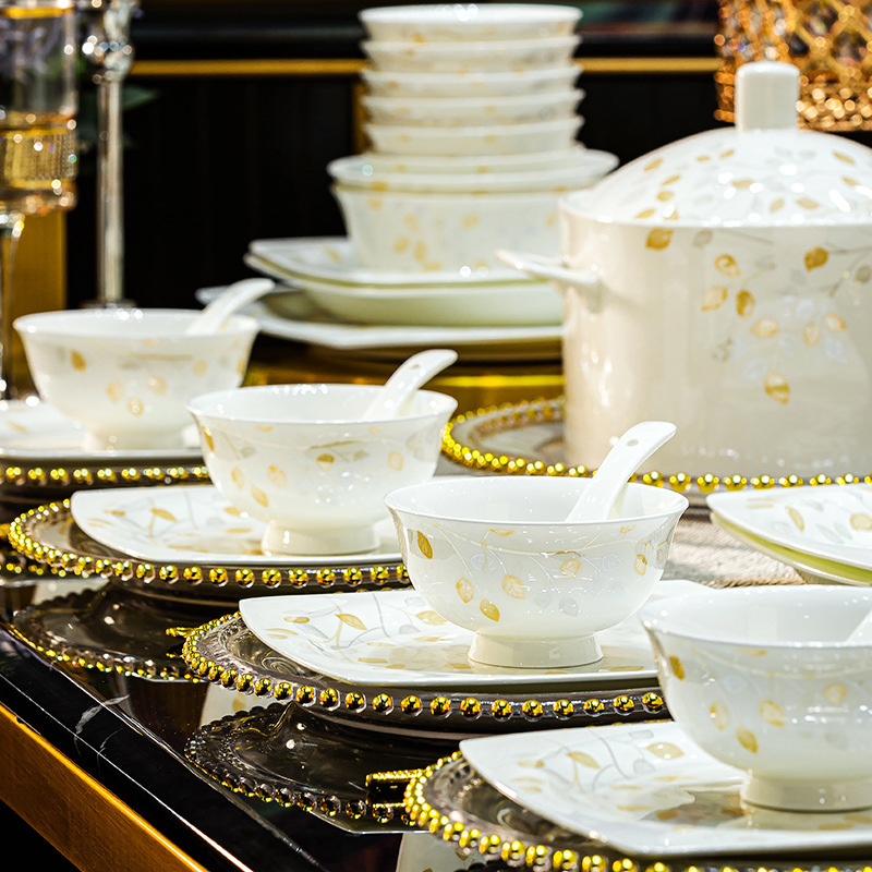 2027 New Style Bowl and Plate Set Household Tableware Jingdezhen Chinese-Style Light Luxury Housewarming Ceramic Bowls and Chopsticks Plates Gift Set 2027 New Style Bowl and Plate Set Household Tableware Jingdezhen Chinese-Style Light Luxury Housewarming Ceramic Bowls and Chopsticks Plates Gift Set