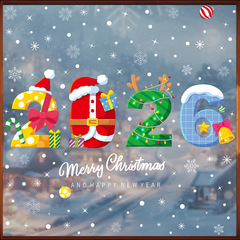 2026 新しいクリスマスステッカークリエイティブサンタクロース静電ステッカーヘラジカの鐘スノーフレークガラスステッカー卸売