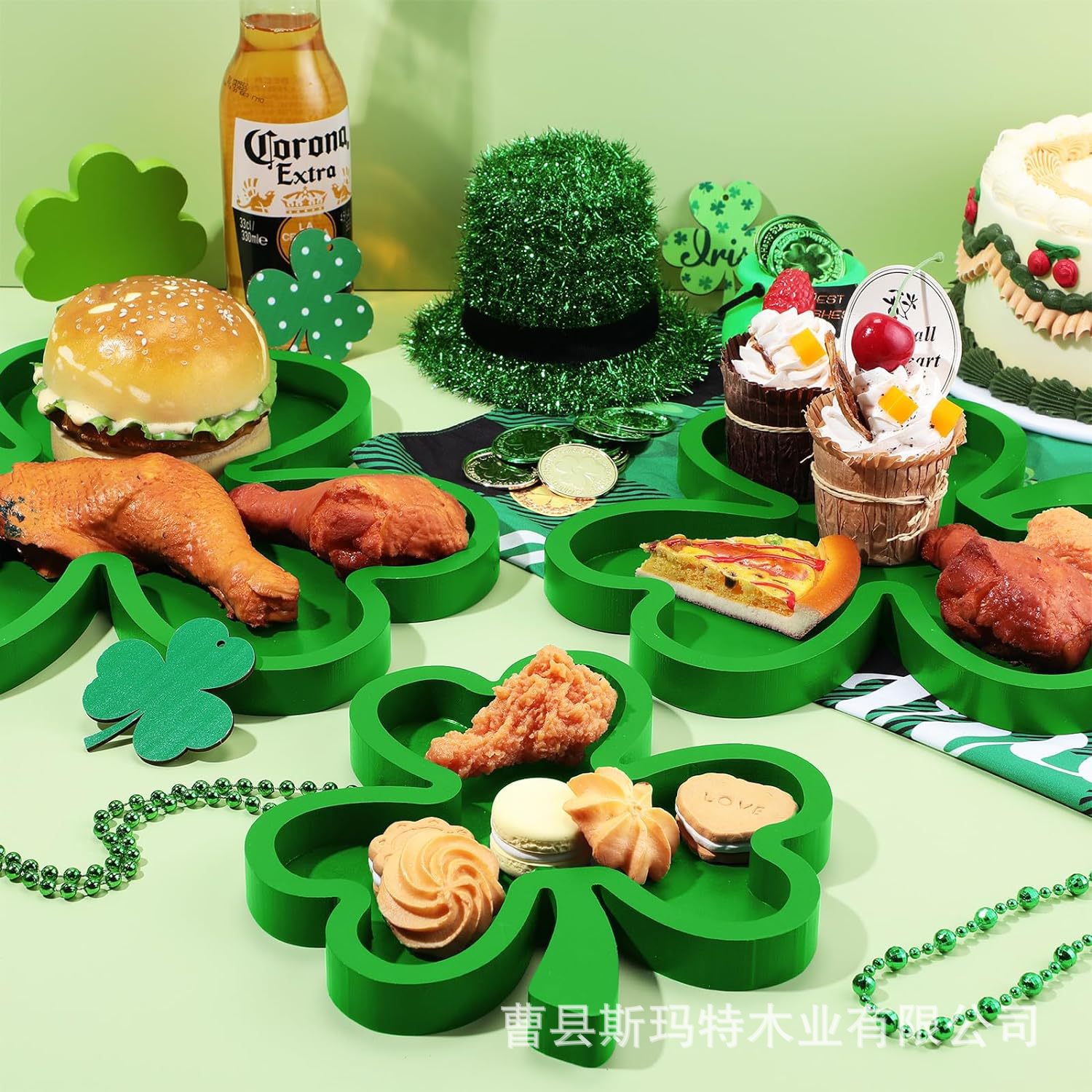 木质四叶草托盘派对聚会水果甜品盘汉堡薯条盘户外野餐饼干零食盘