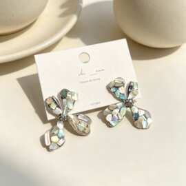 天然鲍鱼贝大花耳环女高级感幻彩贝壳设计感宫廷风夸张耳饰配饰