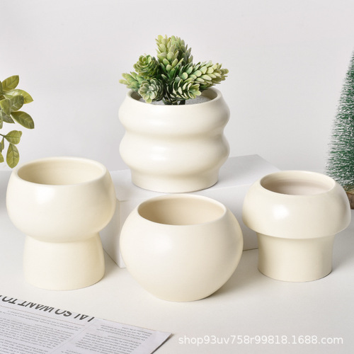 Ceramic Planter with INS Style Creamy Light Luxury High-End Creative Simple Home Decor Desktop Ornament Flower Pot